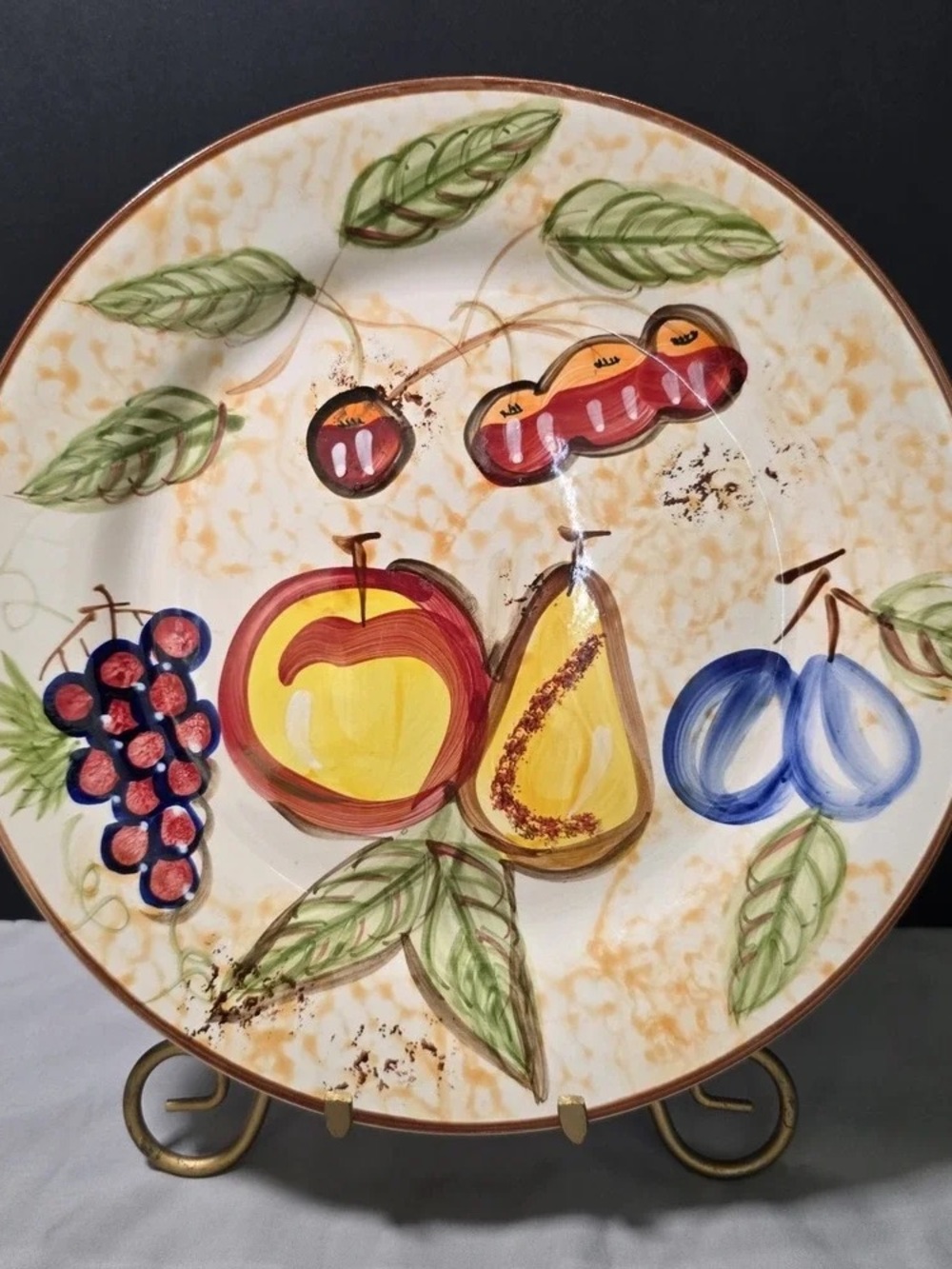 Hand-Painted Fruit Ceramic Plate - Yellow & Multicolor